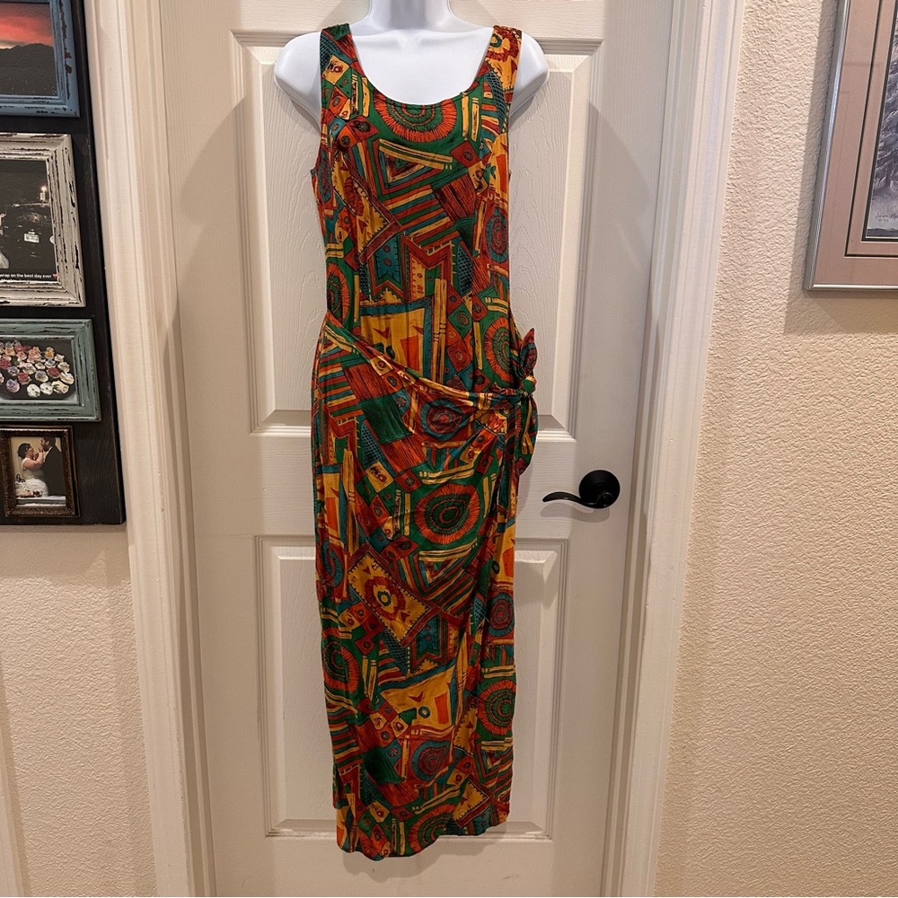 Ariana Vintage Safari Aztec Vibes Faux Wrap Sleeveless Dress 80’s 90’s
